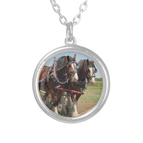 Horse Clydesdale Farming Photo Silver Plated Necklace