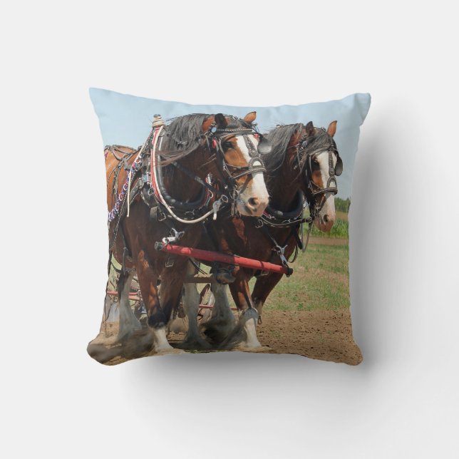 Horse Clydesdale Farming Photo Throw Pillow (Front)