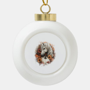 Horse Country Pumpkin Ceramic Ball Christmas Ornament