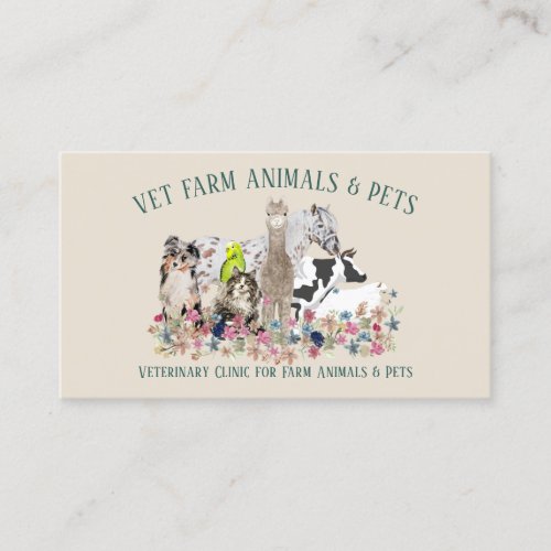 Horse Cow Sheep Dog Cat Bird Alpaca Pet Veterinary Business Card