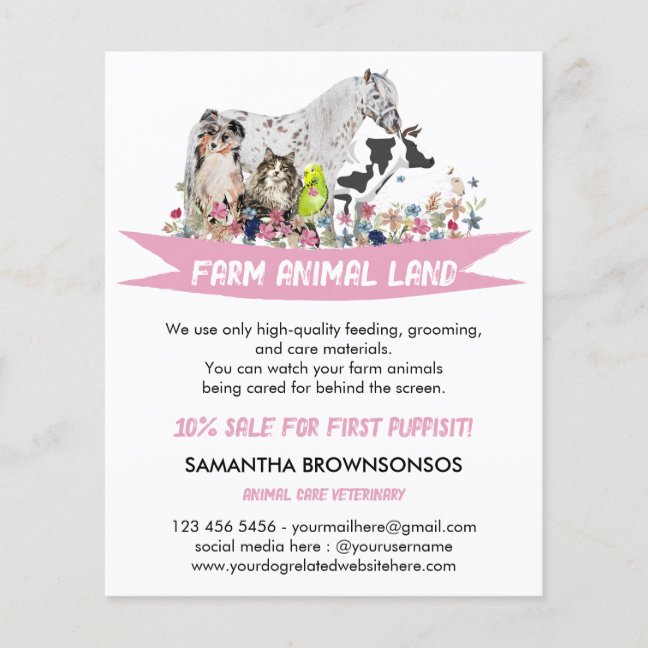 Horse Cow Sheep Dog Cat Bird Animal Pet Services Flyer