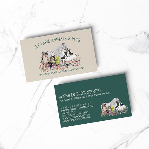 Horse Cow Sheep Dog Cat Bird Animal Pet Veterinary Business Card