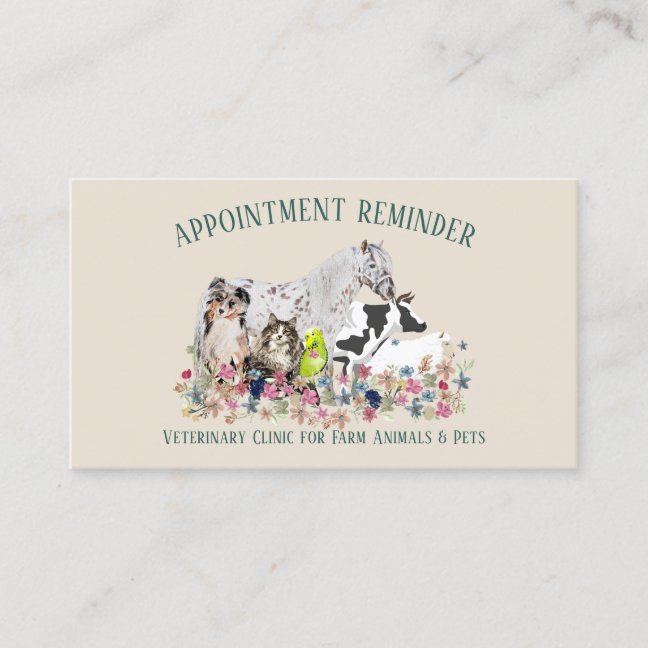 Horse Cow Sheep Dog Cat Veterinary Appointment Business Card