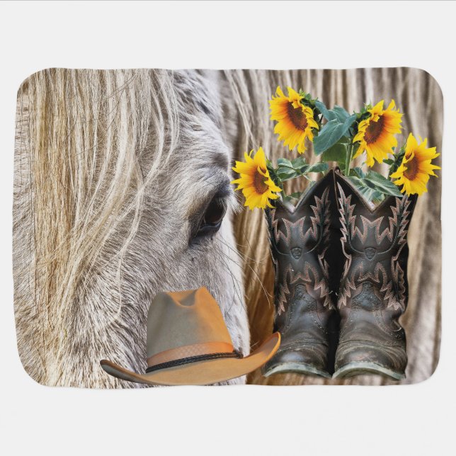 Horse Cowboy Boots Cowboy Hat  Baby Blanket (Horizontal)