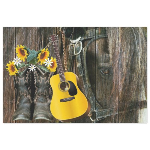 Horse Cowboy boots Guitar Sunflowers Rustic Tissue Paper