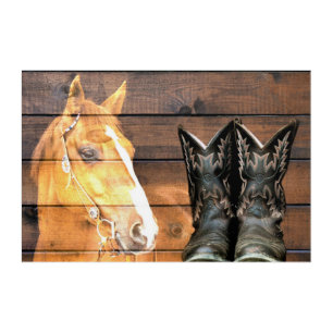 Horse Cowboy Boots Rustic Barn Board Acrylic Print