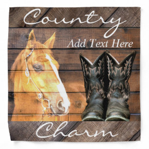 Horse Cowboy Boots Rustic Barn Board Bandana
