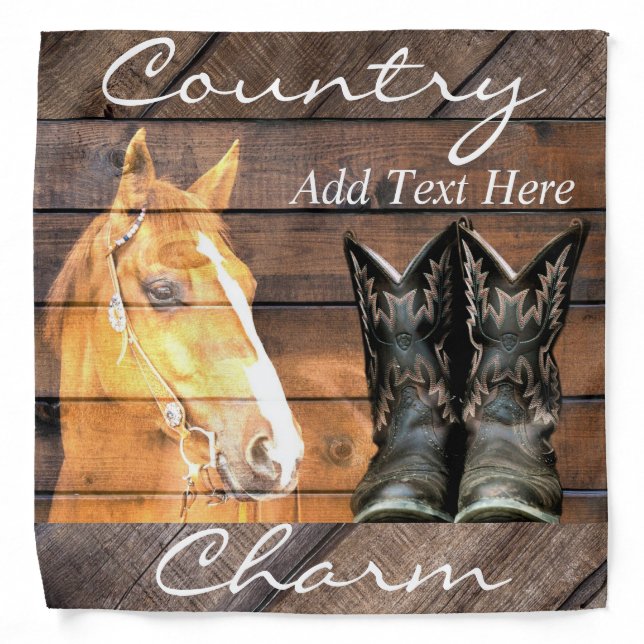 Horse Cowboy Boots Rustic Barn Board Bandana (Front)