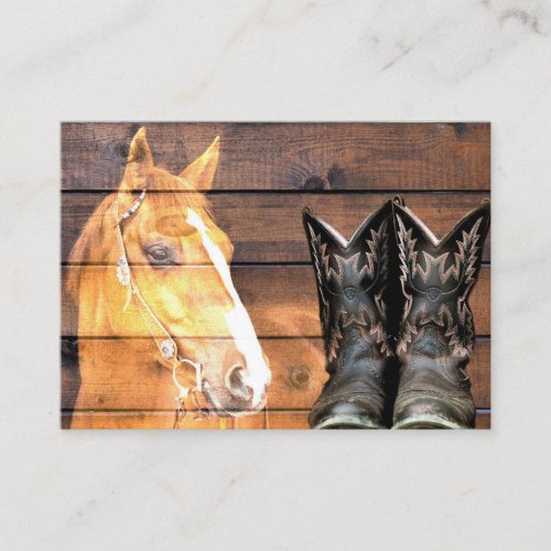 Horse Cowboy Boots Rustic Barn Board Business Card