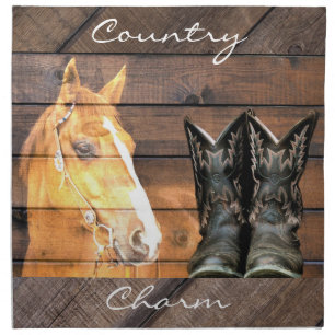 Horse Cowboy Boots Rustic Barn Board Cloth Napkin