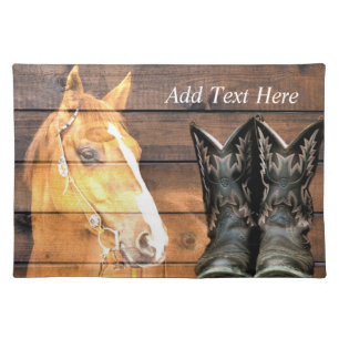 Horse Cowboy Boots Rustic Barn Board Cloth Placemat