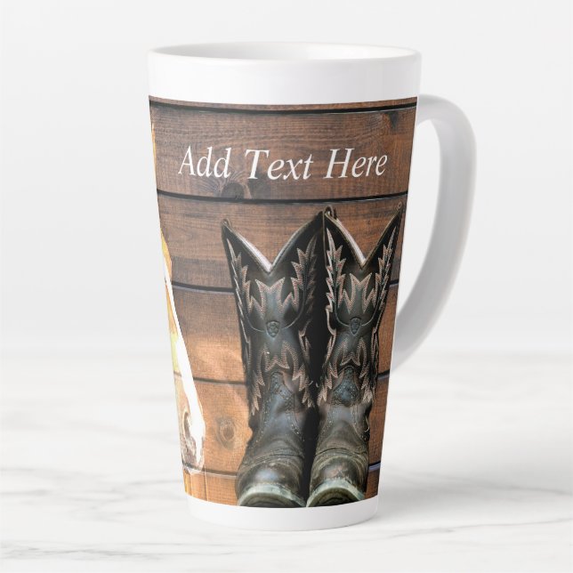Horse Cowboy Boots Rustic Barn Board Latte Mug (Right Angle)
