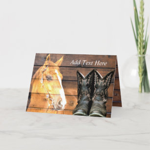 Horse Cowboy Boots Rustic Barn Board Letterpress Thank You Card