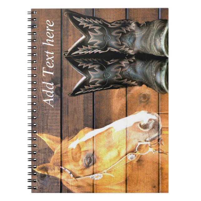 Horse Cowboy Boots Rustic Barn Board Notebook (Front)