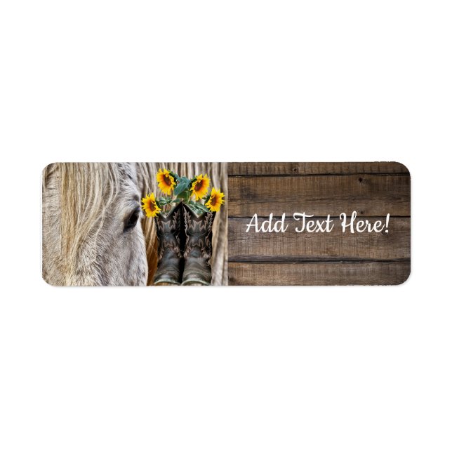 Horse Cowboy Boots Sunflowers Barn Board Label (Front)