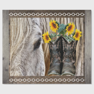 Horse Cowboy Boots Sunflowers Barn Board Wrapping Paper