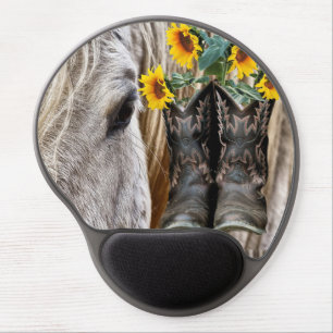 Horse Cowboy Boots Sunflowers  Gel Mouse Pad