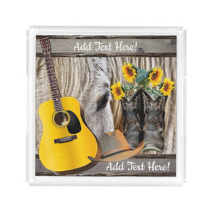 Horse Cowboy Boots Sunflowers Guitar Cowboy Hat Acrylic Tray