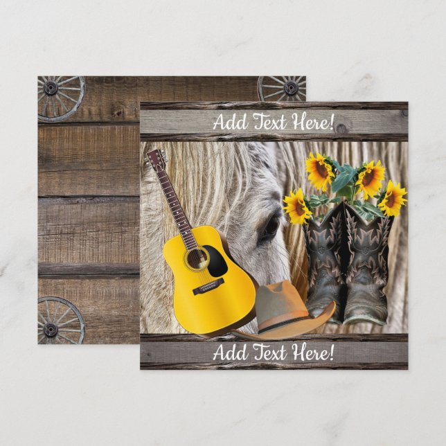 Horse Cowboy Boots Sunflowers Guitar Cowboy Hat Thank You Card (Front/Back)
