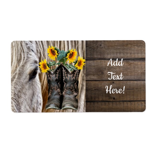 Horse Cowboy Boots Sunflowers Label (Front)