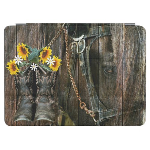 Horse Cowboy Boots Sunflowers Rustic Barn Board iPad Air Cover