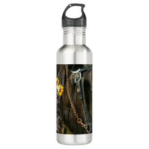 Horse Cowboy Boots Sunflowers Rustic Barn Board Stainless Steel Water Bottle