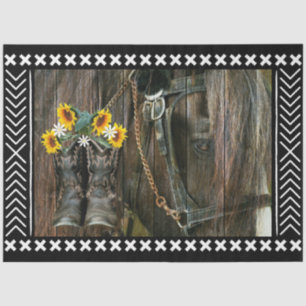 Horse Cowboy Boots Sunflowers Rustic Barn Board Tissue Paper