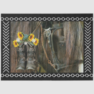 Horse Cowboy Boots Sunflowers Rustic Barn Board Tissue Paper
