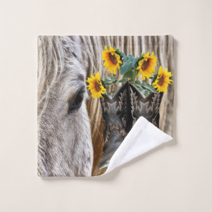 Horse Cowboy Boots Sunflowers Wash Cloth