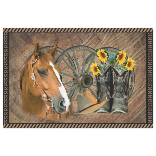 Horse Cowboy Boots Wagon Wheel Rustic Barn Wood Tissue Paper