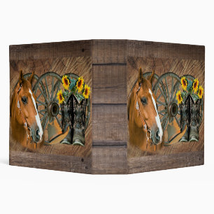 Horse Cowboy Boots Wagon Wheel Sunflowers Western 3 Ring Binder