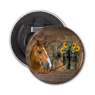 Horse Cowboy Boots Wagon Wheel Sunflowers Western Bottle Opener