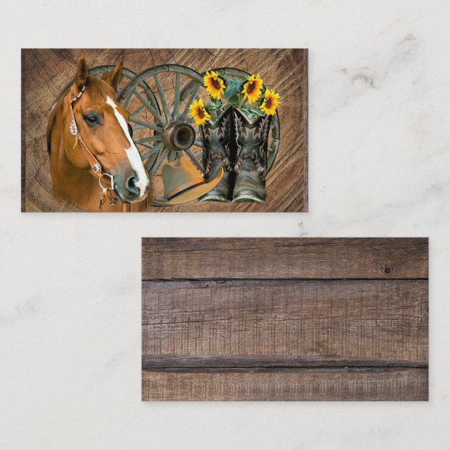 Horse Cowboy Boots Wagon Wheel Sunflowers Western Business Card (Front/Back)