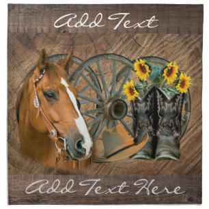 Horse Cowboy Boots Wagon Wheel Sunflowers Western Cloth Napkin