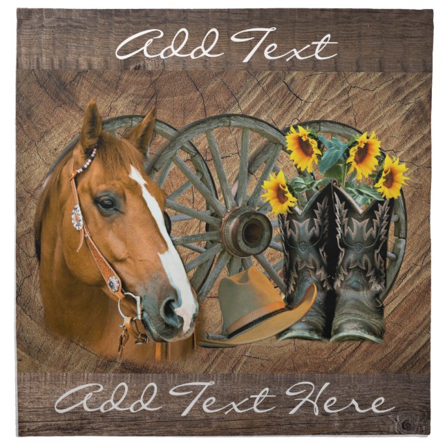 Horse Cowboy Boots Wagon Wheel Sunflowers Western Cloth Napkin (Front)
