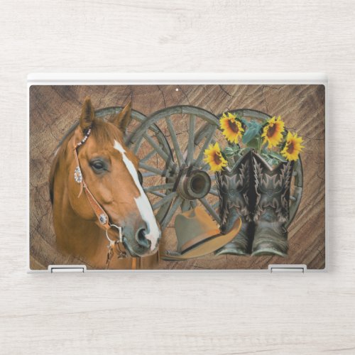 Horse Cowboy Boots Wagon Wheel Sunflowers Western HP Laptop Skin