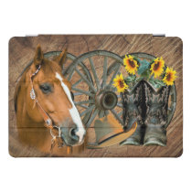 Horse Cowboy Boots Wagon Wheel Sunflowers Western iPad Pro Cover