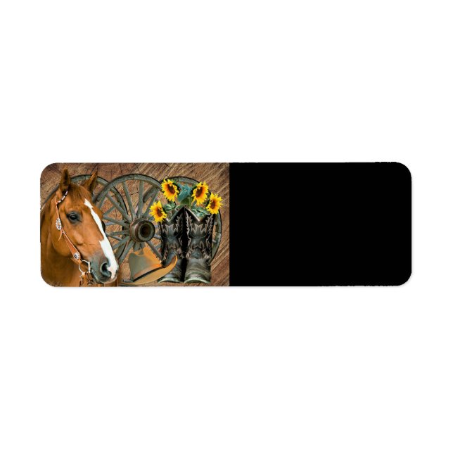 Horse Cowboy Boots Wagon Wheel Sunflowers Western Label (Front)