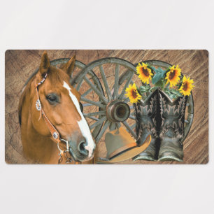 Horse Cowboy Boots Wagon Wheel Sunflowers Western Labels