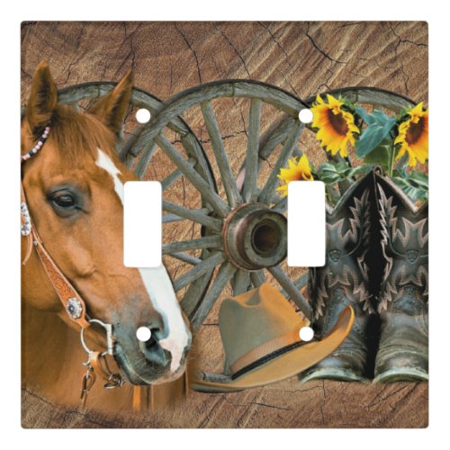 Horse Cowboy Boots Wagon Wheel Sunflowers Western Light Switch Cover