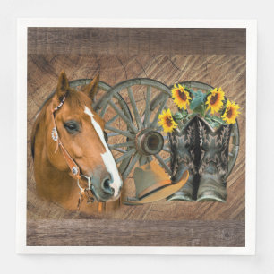 Horse Cowboy Boots Wagon Wheel Sunflowers Western Paper Dinner Napkins