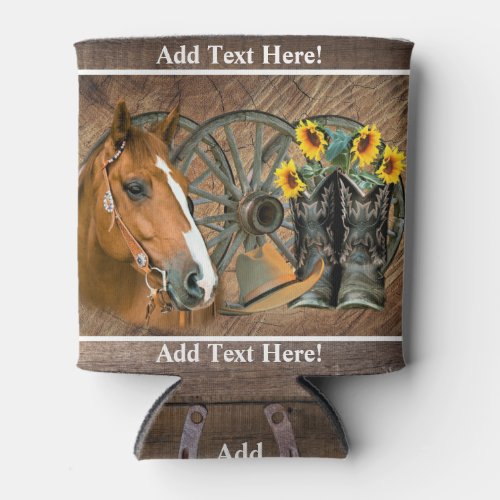 Horse Cowboy Boots Wagon Wheel Western Can Cooler