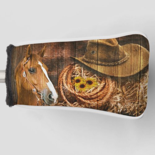 Horse Cowboy Hat Lasso Sunflower Rustic Barn Board Golf Head Cover
