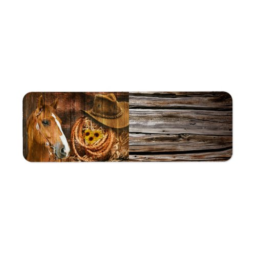 Horse Cowboy Hat Lasso Sunflower Rustic Barn Board Label
