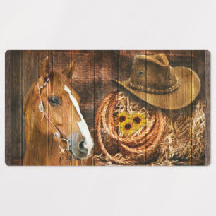 Horse Cowboy Hat Lasso Sunflower Rustic Barn Board Labels