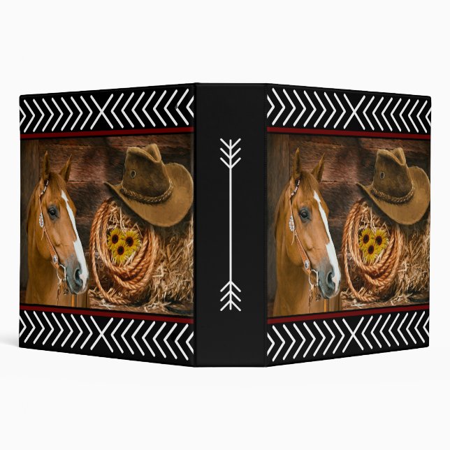 Horse Cowboy Hat Lasso Western Pattern  3 Ring Binder (Background)