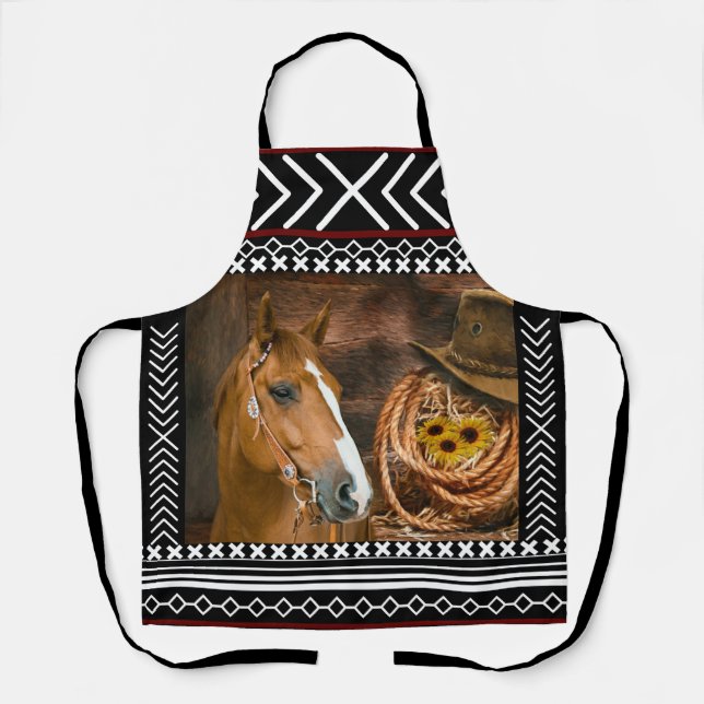 Horse Cowboy Hat Lasso Western Pattern  Apron (Front)