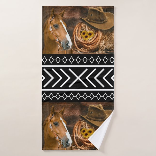 Horse Cowboy Hat Lasso Western Pattern  Bath Towel (Bath Towel)