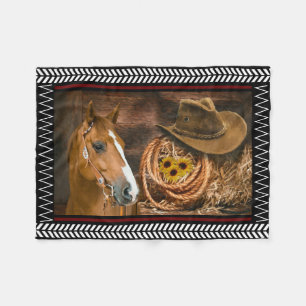 Horse Cowboy Hat Lasso Western Pattern  Fleece Blanket