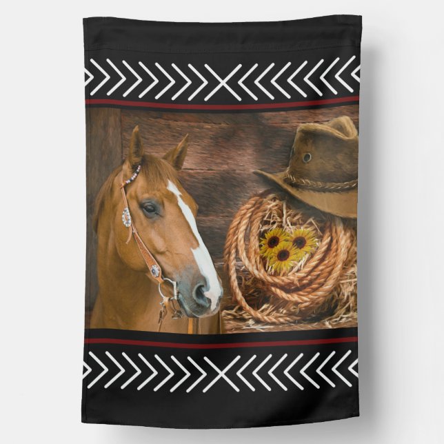 Horse Cowboy Hat Lasso Western Pattern House Flag (Back)